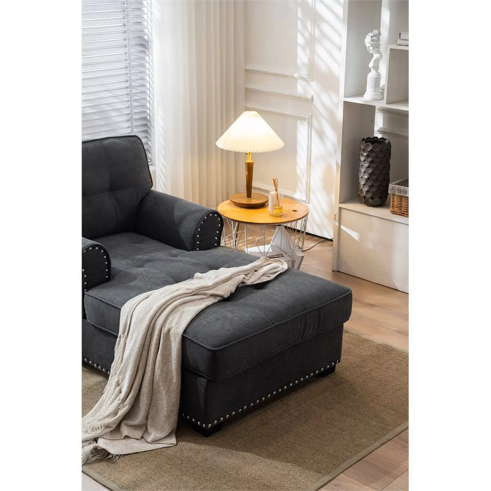Pemberly Row Modern Linen Fabric Indoor Chaise Lounge in Gray
