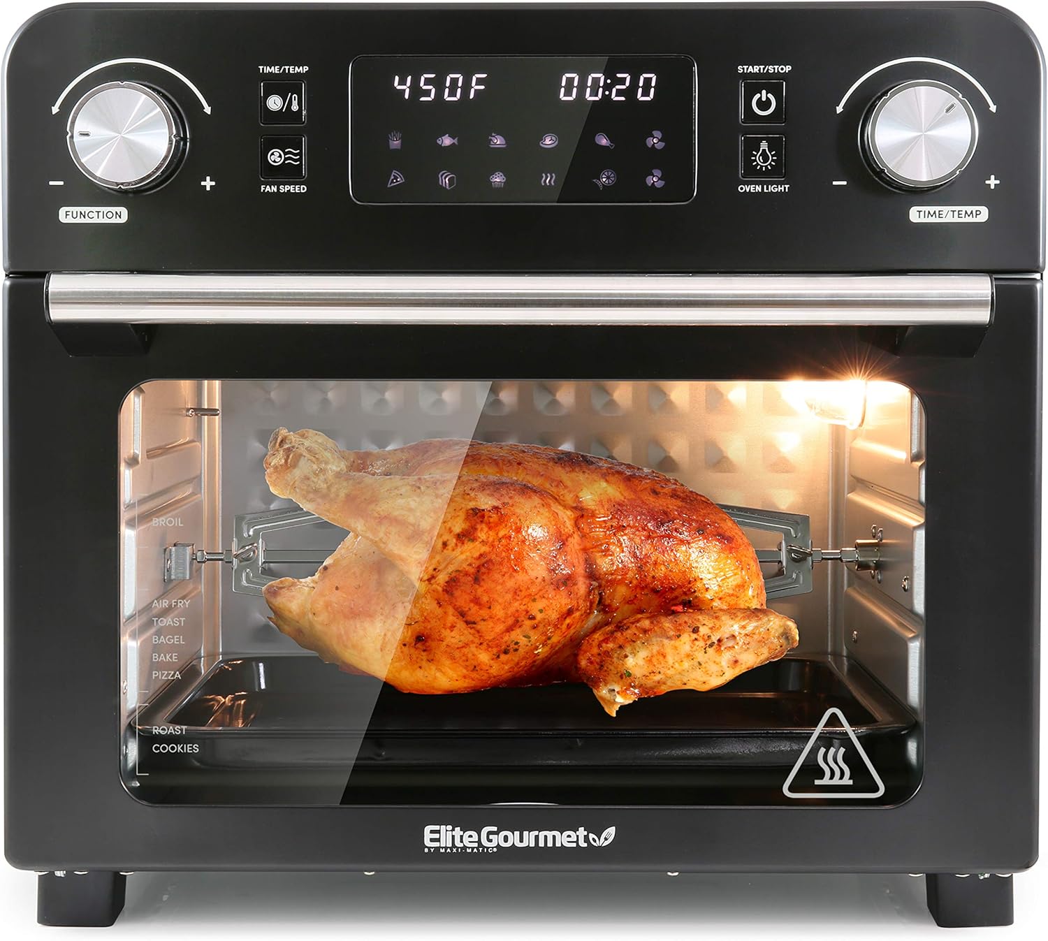Elite Gourmet EAF9310 Digital Programmable Fryer Oven, Oil-Less Convection Oven Extra Large 24.5 Quart Capacity, fits 12" pizza, Grill, Bake, Roast