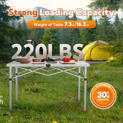 Portable Outdoor Camping Table Large for 2-6 Person - Foldable Camp Table with Aluminum Roll-Up Top & Carry Bag for BBQ, Tailgating, Backyard