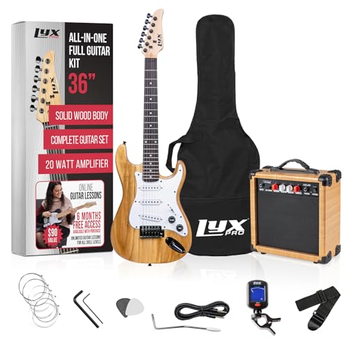 LyxPro 36 Inch Electric Guitar and Kit for Kids with 3/4 Size Beginner’s Guitar, Amp, Six Strings, Two Picks, Shoulder Strap, Digital Clip On Tuner