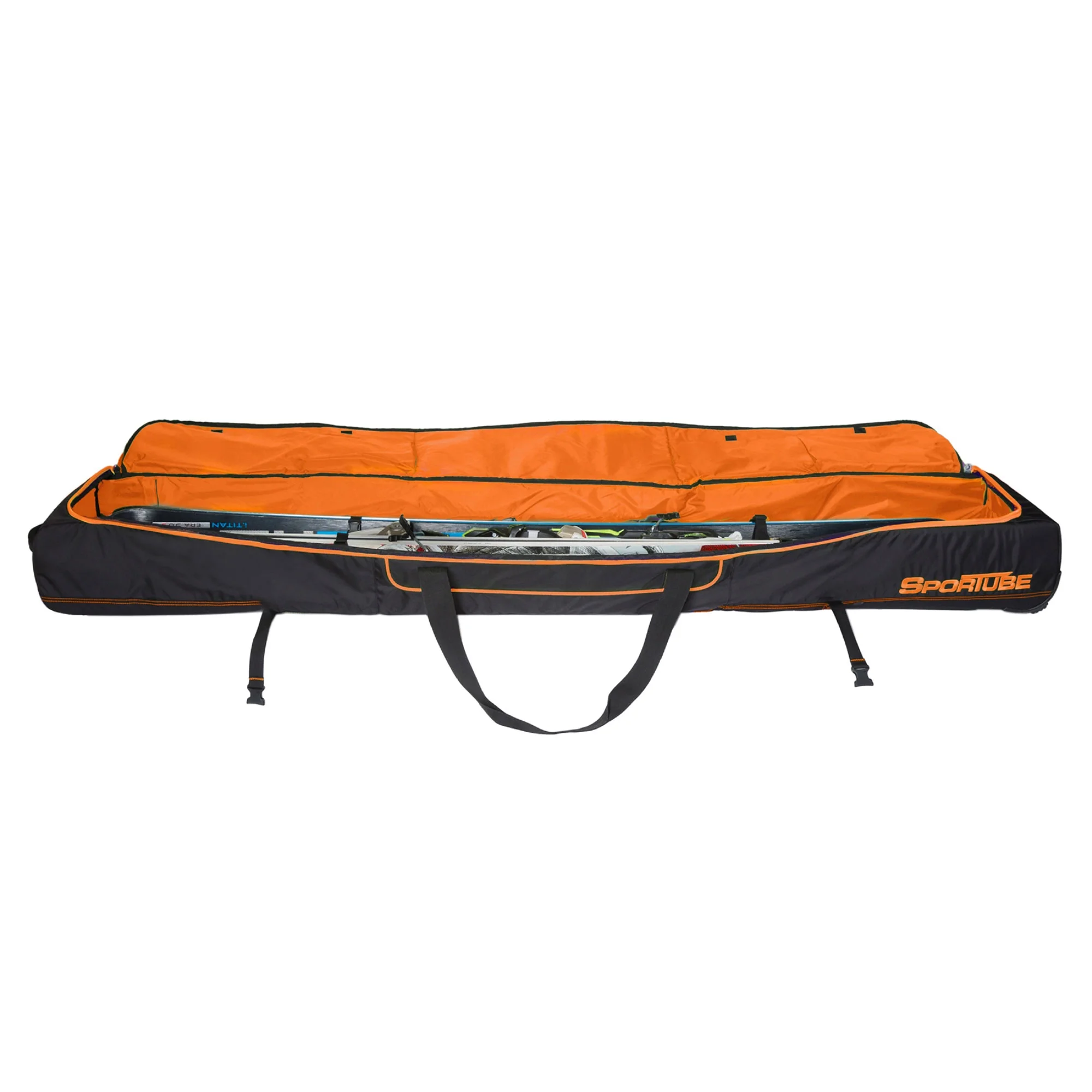 Sportube Wheeled Padded 3 Pair Ski Shield/2 Snowboard Bag, Black/Orange