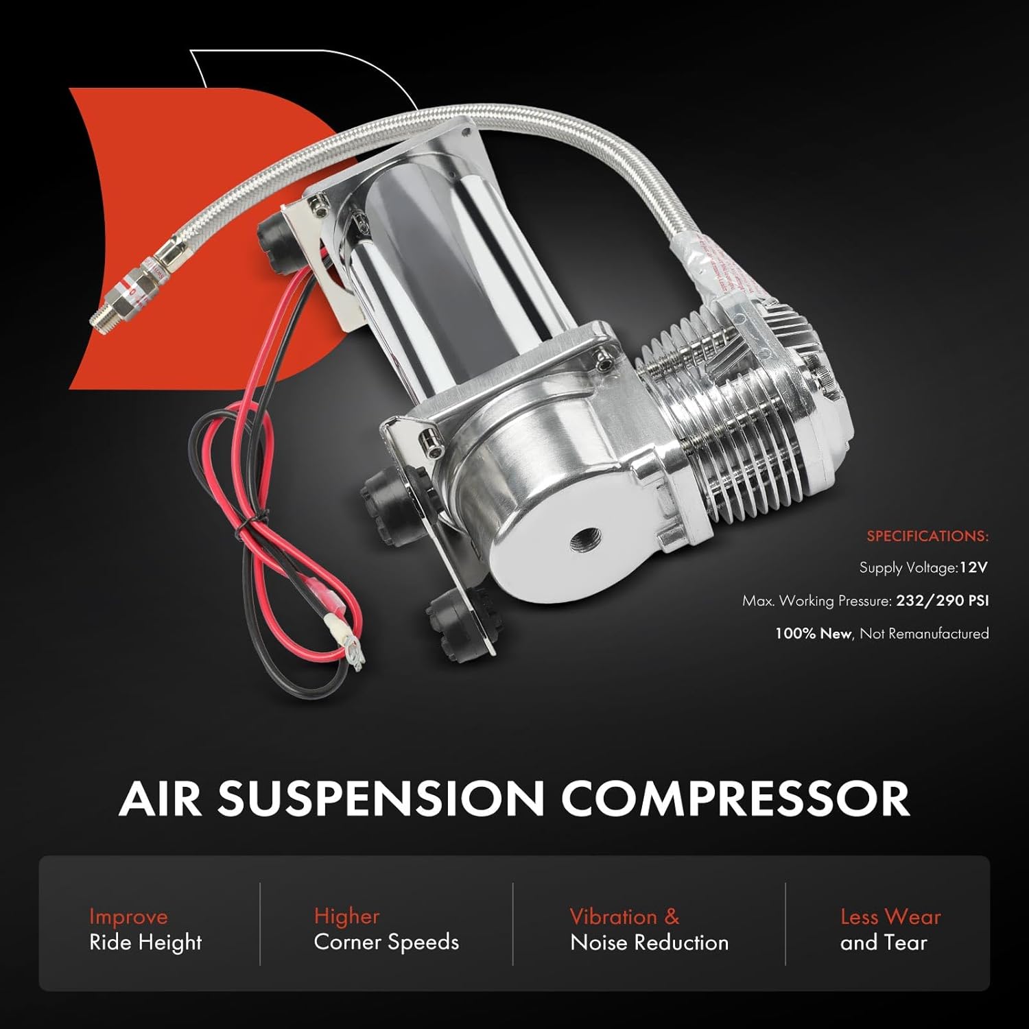 A-Premium 200PSI 3/8 NPT 12V Air Ride Suspension Compressor Pump Kit with Air Filter Stainless Steel Hose Check Valve