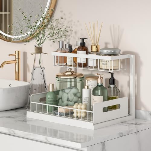 REALINN Under Sink Organizer and Storage, 2 Pack Pull Out Cabinet Organizer Slide Out Sink Shelf Cabinet Storage Shelves