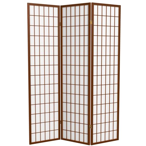 Red Lantern 6 ft. Tall Window Pane Shoji Screen-Natural-4 Panels Room Divider