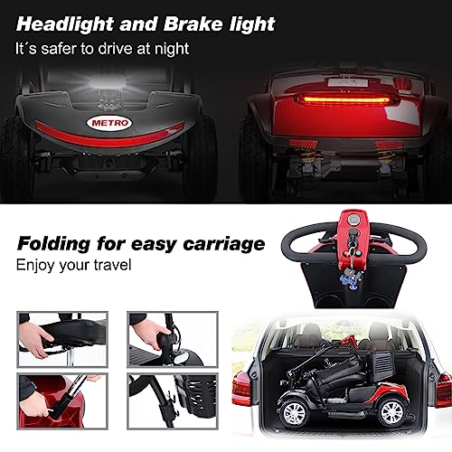 4 Wheel Mobility Scooter, Portable Electric Power Wheelchair, Range Extended Battery Compact Heavy Duty Travel Scooter