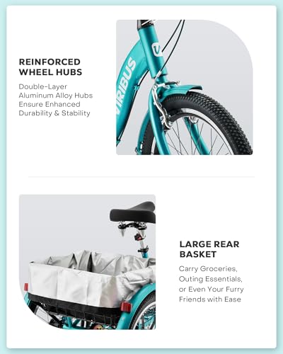 Viribus Folding Adult Tricycle, 20 inch Folding Tricycle for Adults with Lock, 1 or 7 Speed 3 Wheel Bike