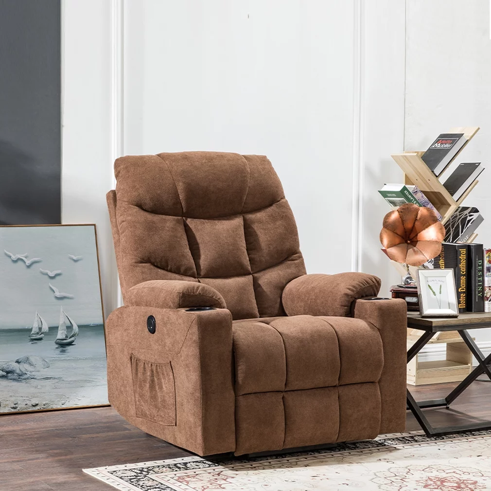 FDW Lift Chair Electric Recliner with Side Pocket and Cup Holders, USB Charge Port&Massage Remote Control for Elderly Massage Chair，Brown