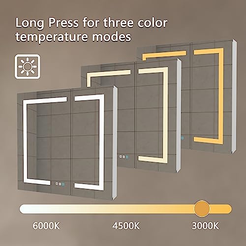 Lighted Medicine Cabinet with Mirror, 36" x 30" LED Medicine Cabinet Mirror for Bathroom with Built-in High-Power Outlet, Stepless Dimming & Defog