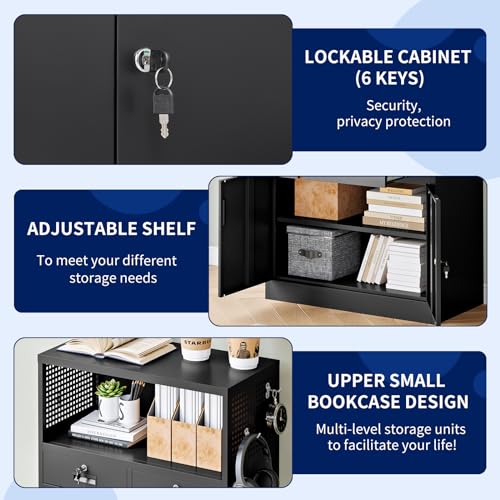 Yizosh Locking Cabinet with 2 Drawers, Metal Storage Cabinet with Locking Doors and Shelves - 41.3" Steel Lockable Storage Cabinet