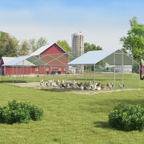 Polar Aurora Metal Chicken Coop, Large Outdoor Chicken Pen, Walk-in Chicken Run for 6-20 Chickens
