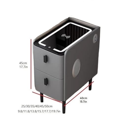 Narrow Side Table with 2 Drawers, End Table with Charging Station, Skinny Nightstand with LED Light, Slim Bedside Table for Bedroom, Living Room