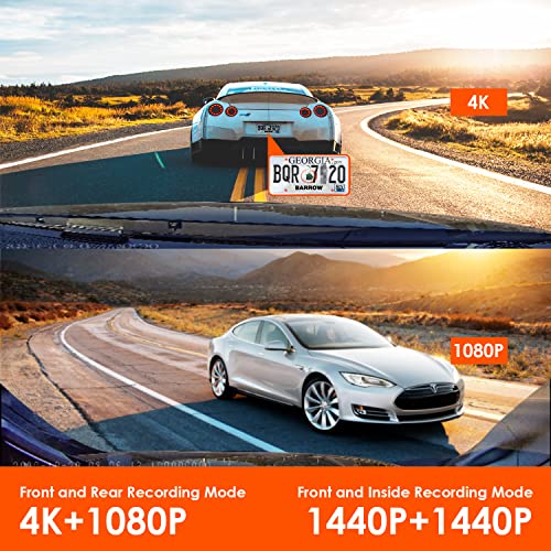 VANTRUE N4 3 Channel Dash Cam, 4K+1080P Dual Channel, 1440P+1440P+1080P Front Inside Rear Three Way Triple Car Dash Camera, IR Night Vision