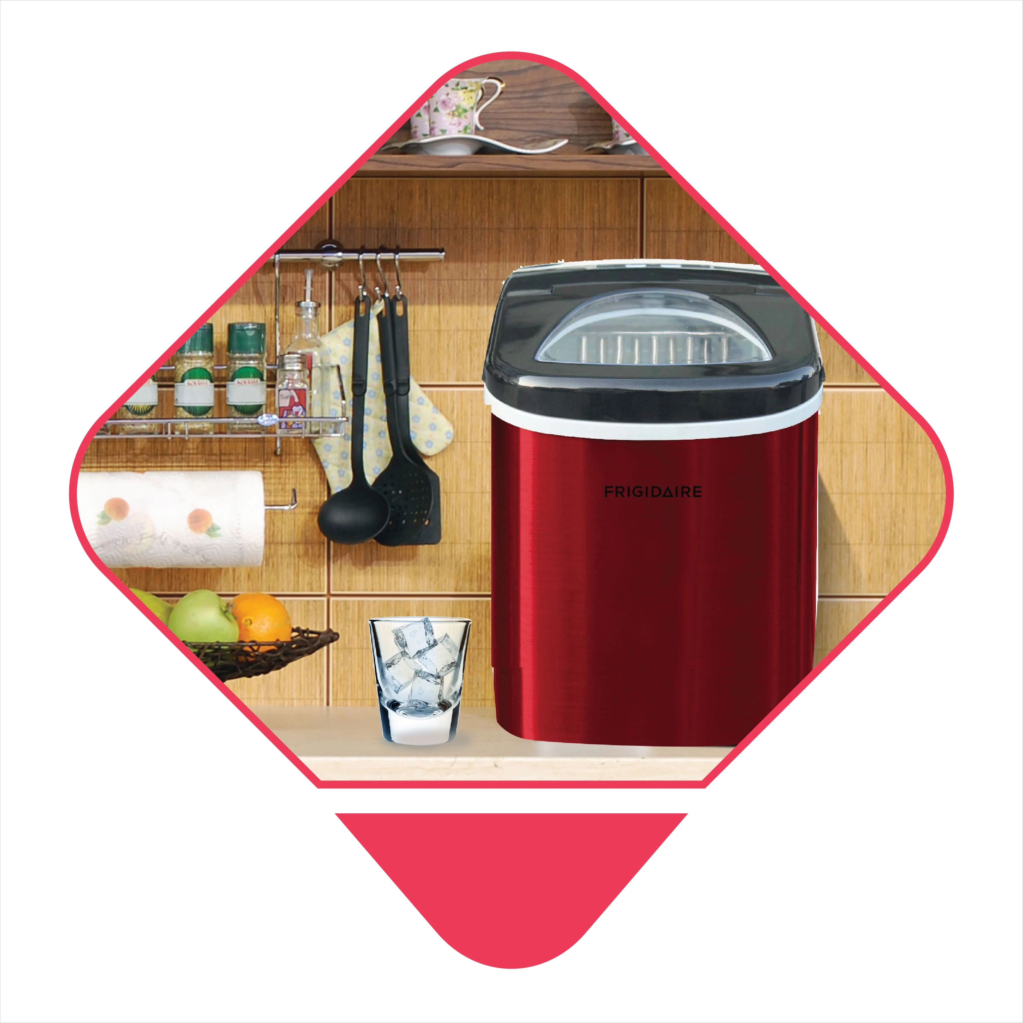 Frigidaire 26 lb. Countertop Ice Maker EFIC117-SS, Red Stainless Steel
