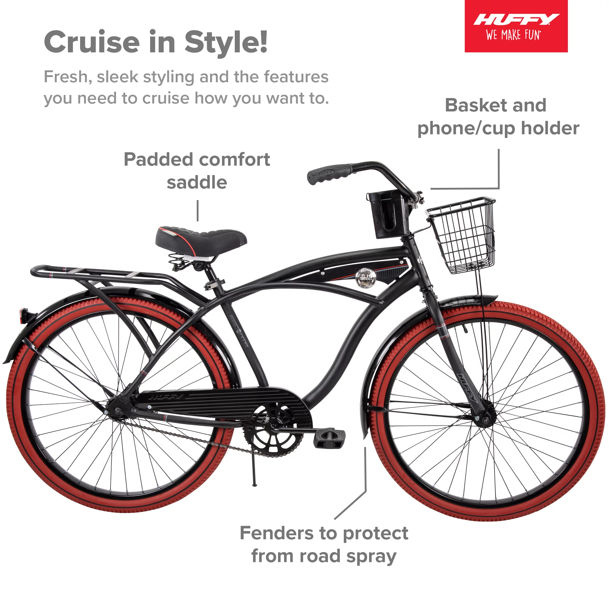 Huffy 26�� Nel Lusso Men's Cruiser Bike, Matte Black