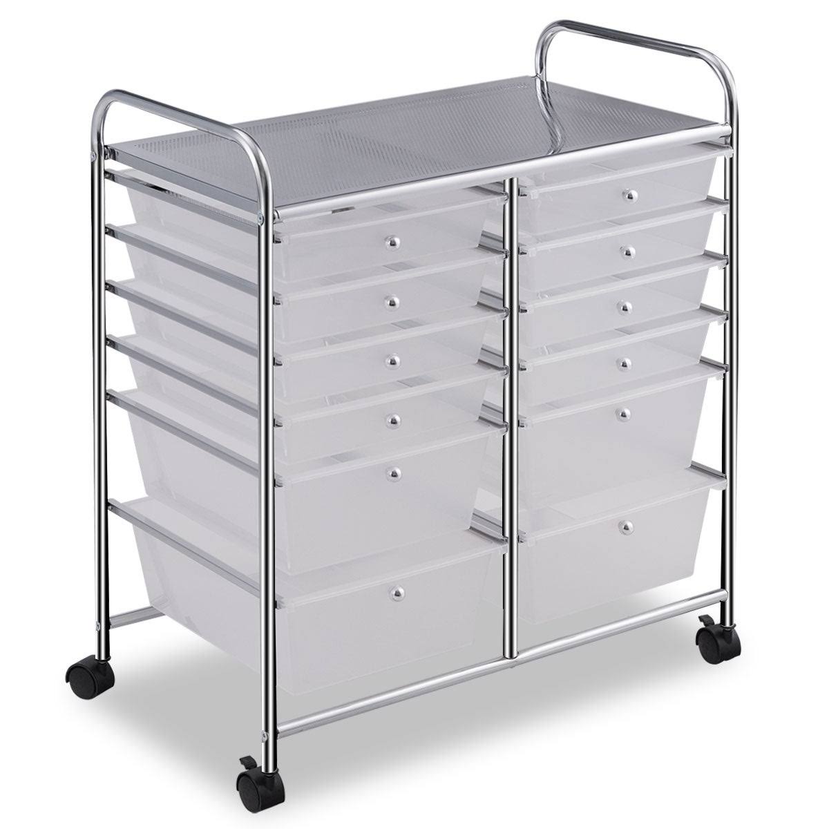 12-Drawers Rolling Storage Cart with Organizer Top - Clear