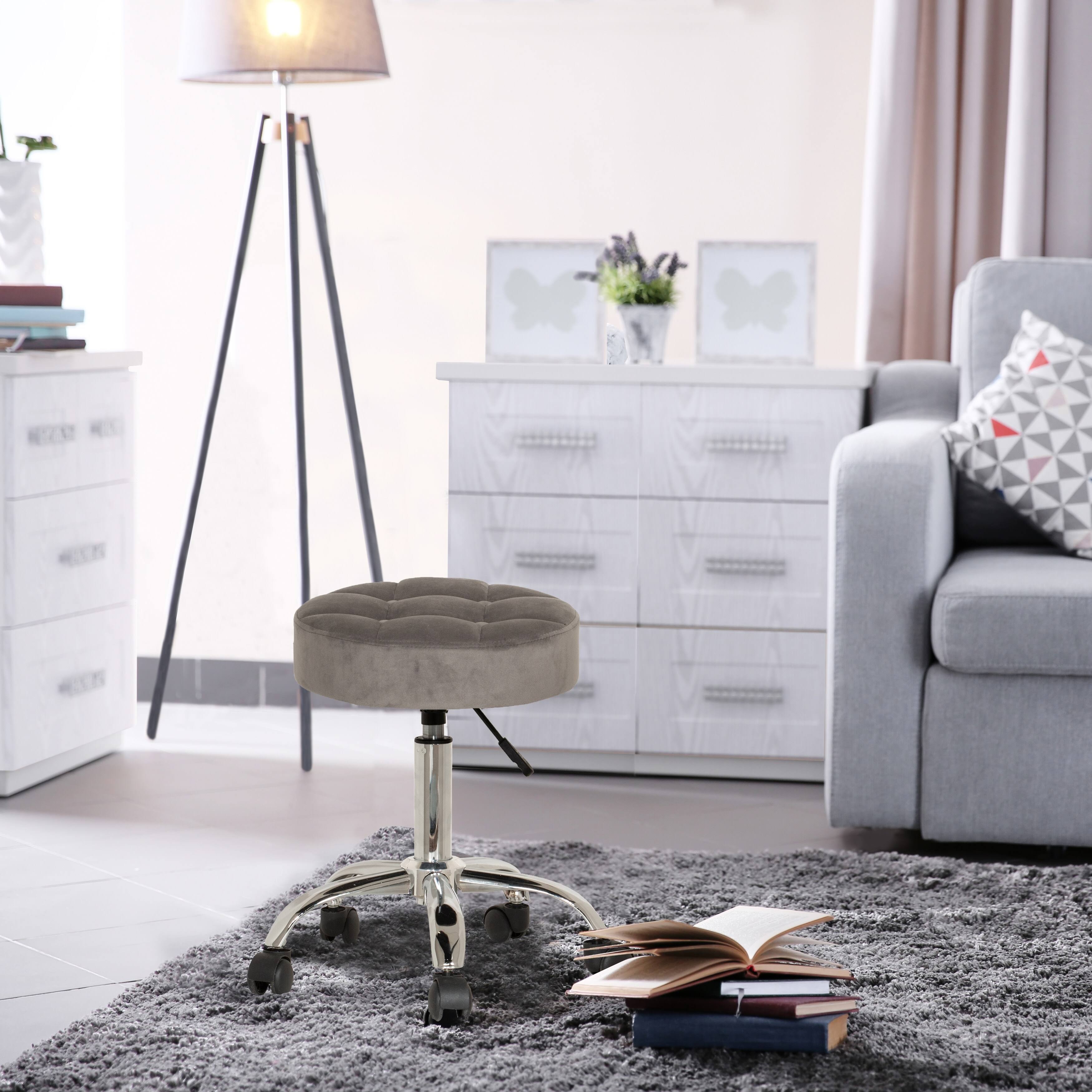 Hillsdale Furniture Nora Tufted Backless Adjustable Metal Vanity or Office Stool - Gray Velvet - Avayadevconnect