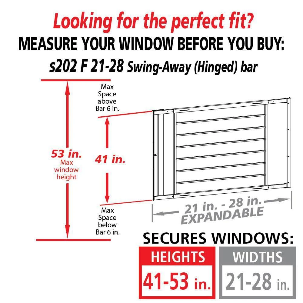 Swing-Away 21 in. to 28 in. Adjustable Width 8-Bar Window Guard, White