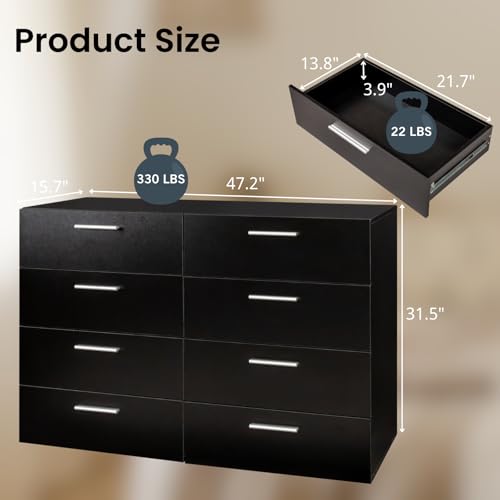 6 Drawer Dresser for Bedroom, Black Dresser Chest of Drawers, Wooden Bedroom Dresser TV Stand, Large Dresser Storage Chest with Deep Drawers