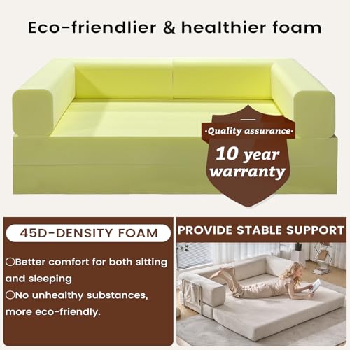 Convertible Sleeper Sofa Bed No Assembly Corduroy Upholstered Green Modular Floor Couch Queen/King Size Foldable Futon with Memory Foam for Apartment