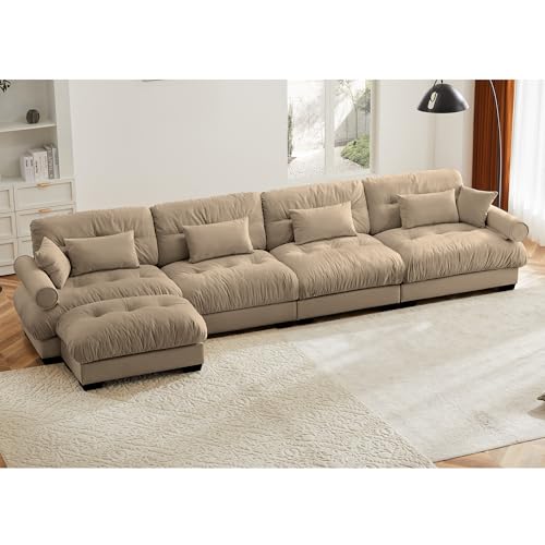 130" Modular Sectional Sofa,Velvet Upholstered Couches for Living Room,3 Seater Green Sofa Couch with Movable Ottoman