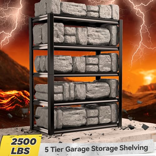 REIBII 48" W Garage Shelving 3000LBS Metal Shelving Heavy Duty Storage Shelves Adjustable Metal Shelf Industrial Pantry Shelves for Warehouse Garage
