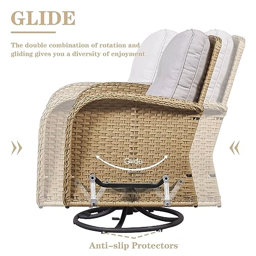Patio Wicker Chairs Swivel Rocker - Outdoor Swivel Rocking Chairs Set of 2 with Rattan Side Table