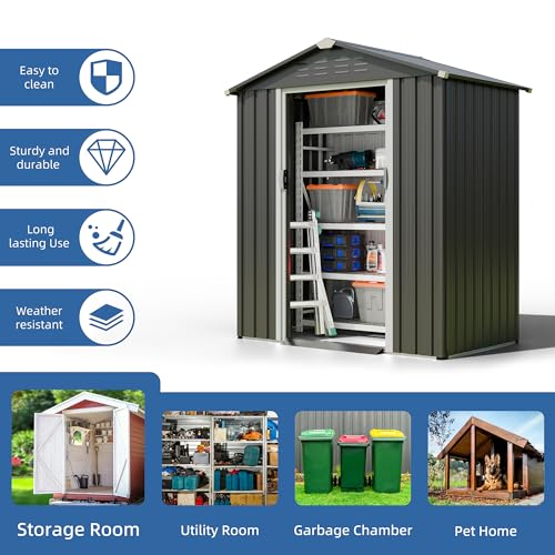 JYQAQA 5x3 FT Outdoor Garden Storage Shed, Waterproof Metal Garden Sheds with Window and Lockable Double Door