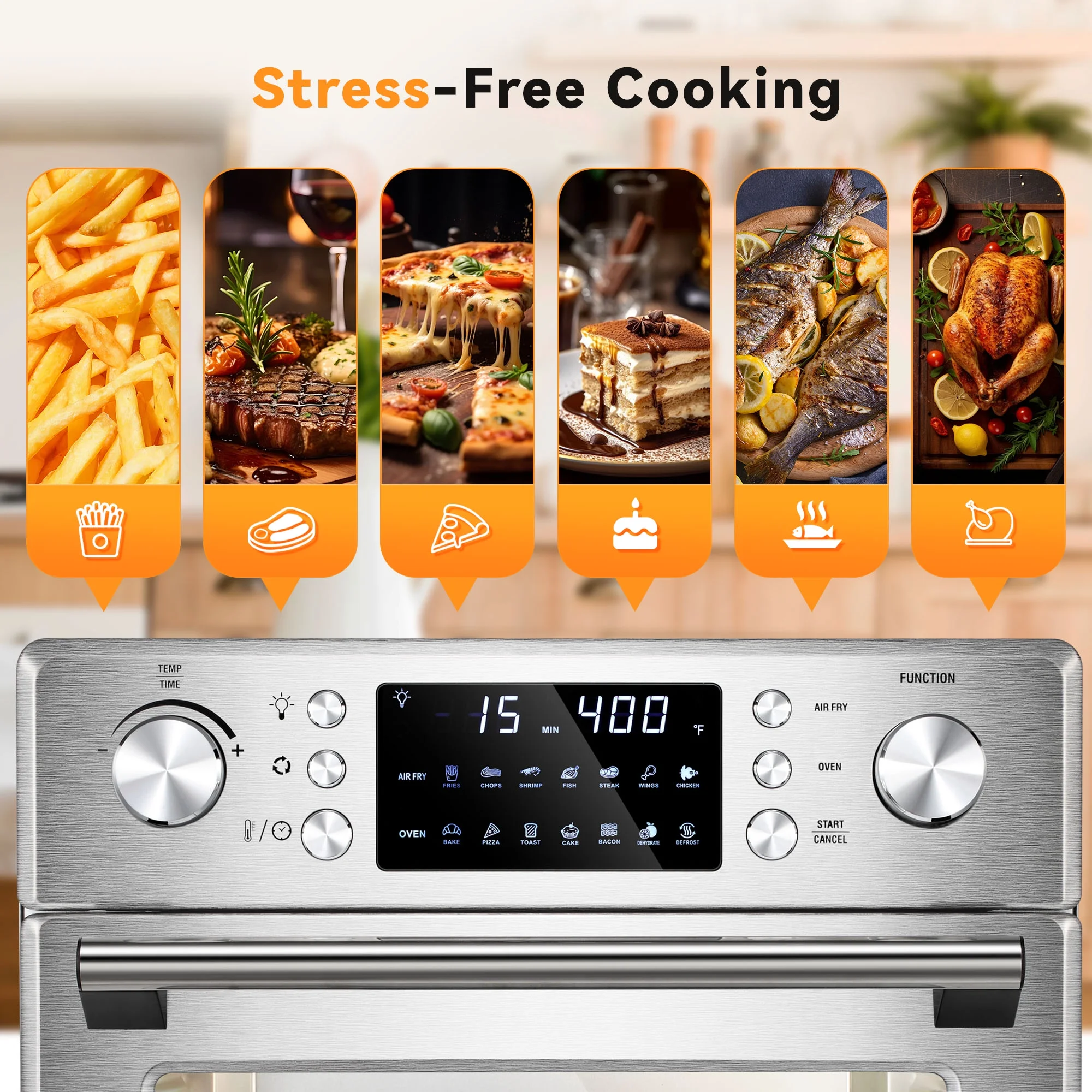 Besttey 26.4 QT Countertop Oven 1700W Stainless steel Convection Oven 14-in-1 Air Fryer, New