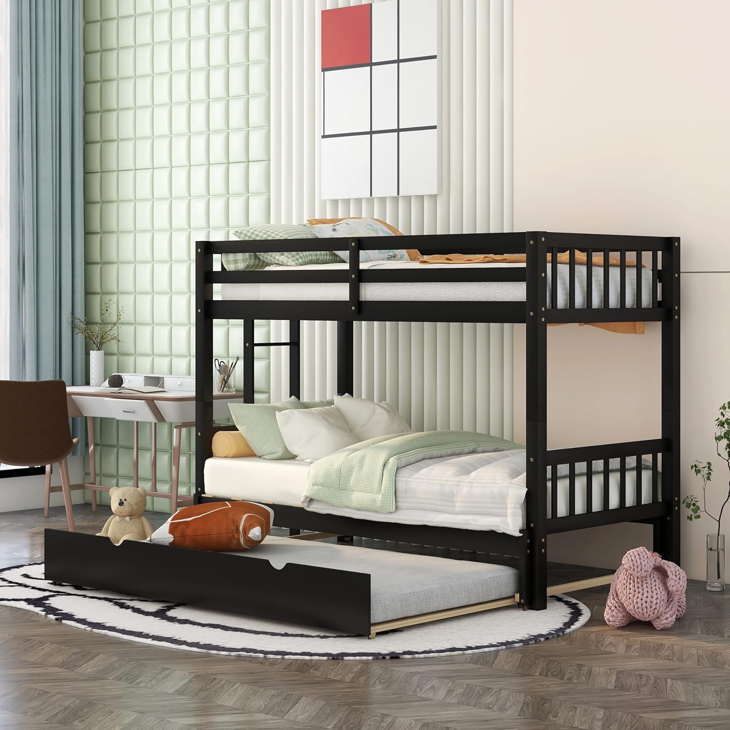 Over King With Trundle [Bunk Bed]S Over Pull-Out Bunk Beds, Solid Wood, No Box Spring Needed (Espresso)