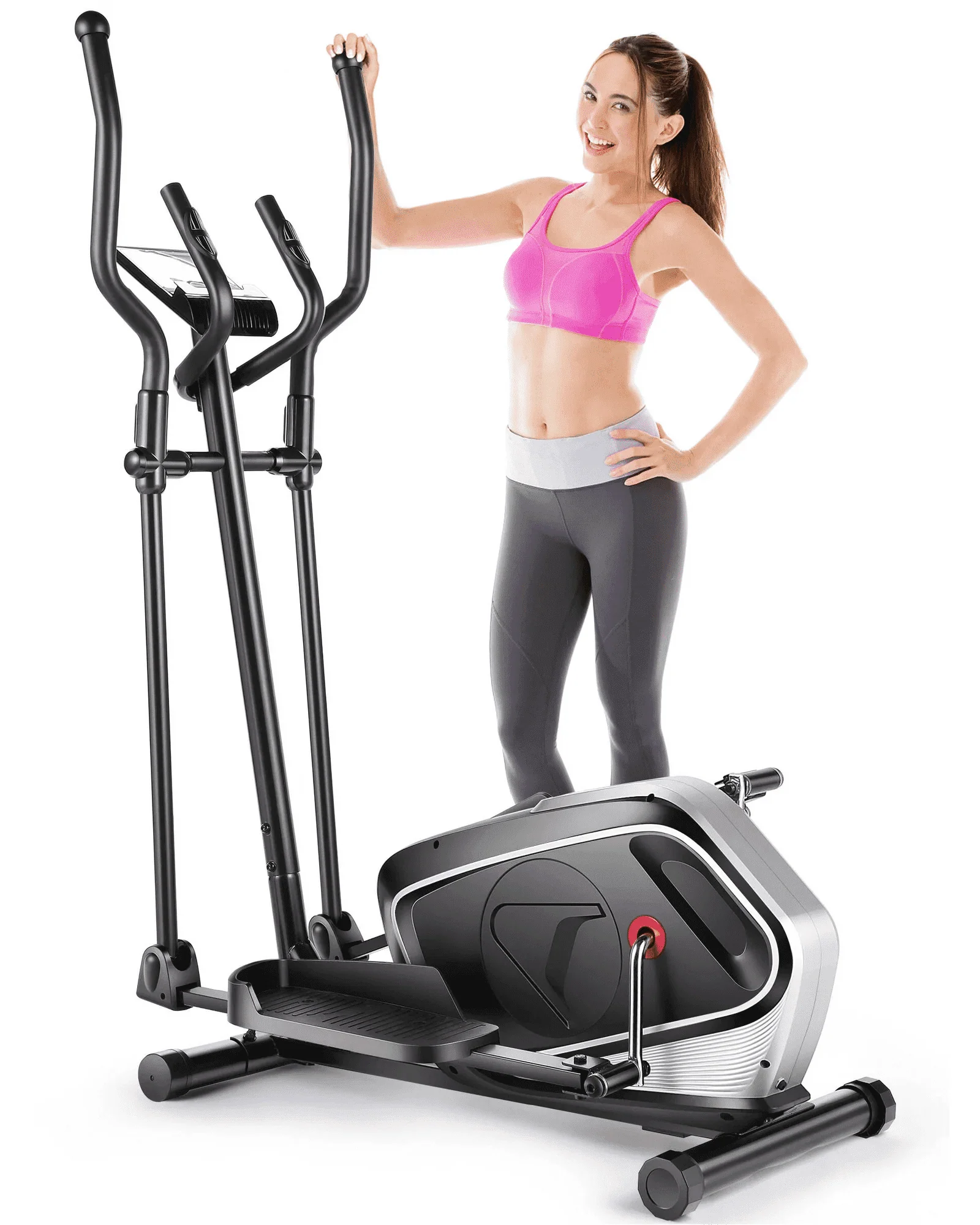 Elliptical Machine 8 Levels Elliptical Trainers with Heart Rate Sensor LCD Monitor Smooth Quiet Driven for Home Gym Office 390lbs Capacity 15inch