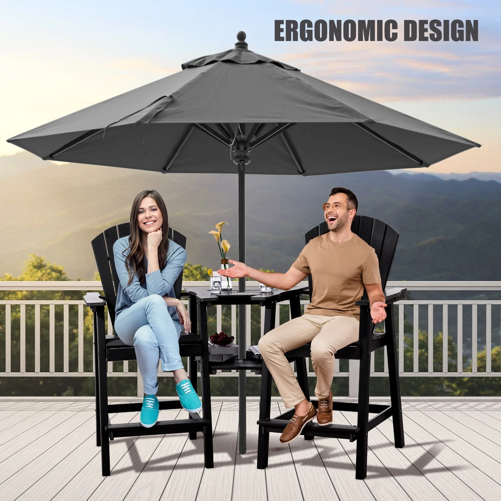 Tall Adirondack Chairs Set of 2 .Outdoor Adirondack Barstools with Double Connecting Tray Patio Stools Weather Resistant for Outdoor Deck Lawn Pool