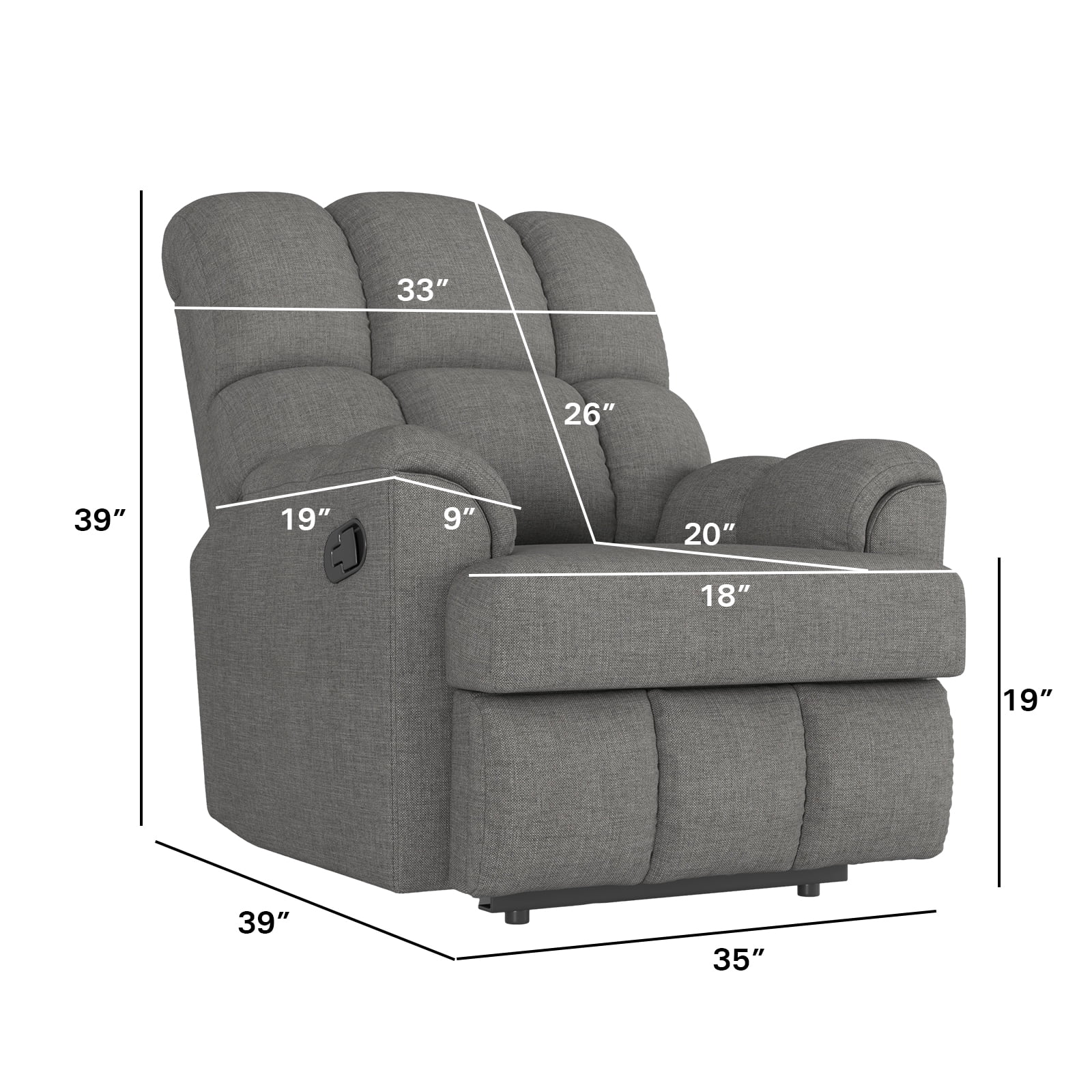 Bonzy Home Rocker Recliner Chair Glider for Living Room in Soft Fabric, Dark Gray