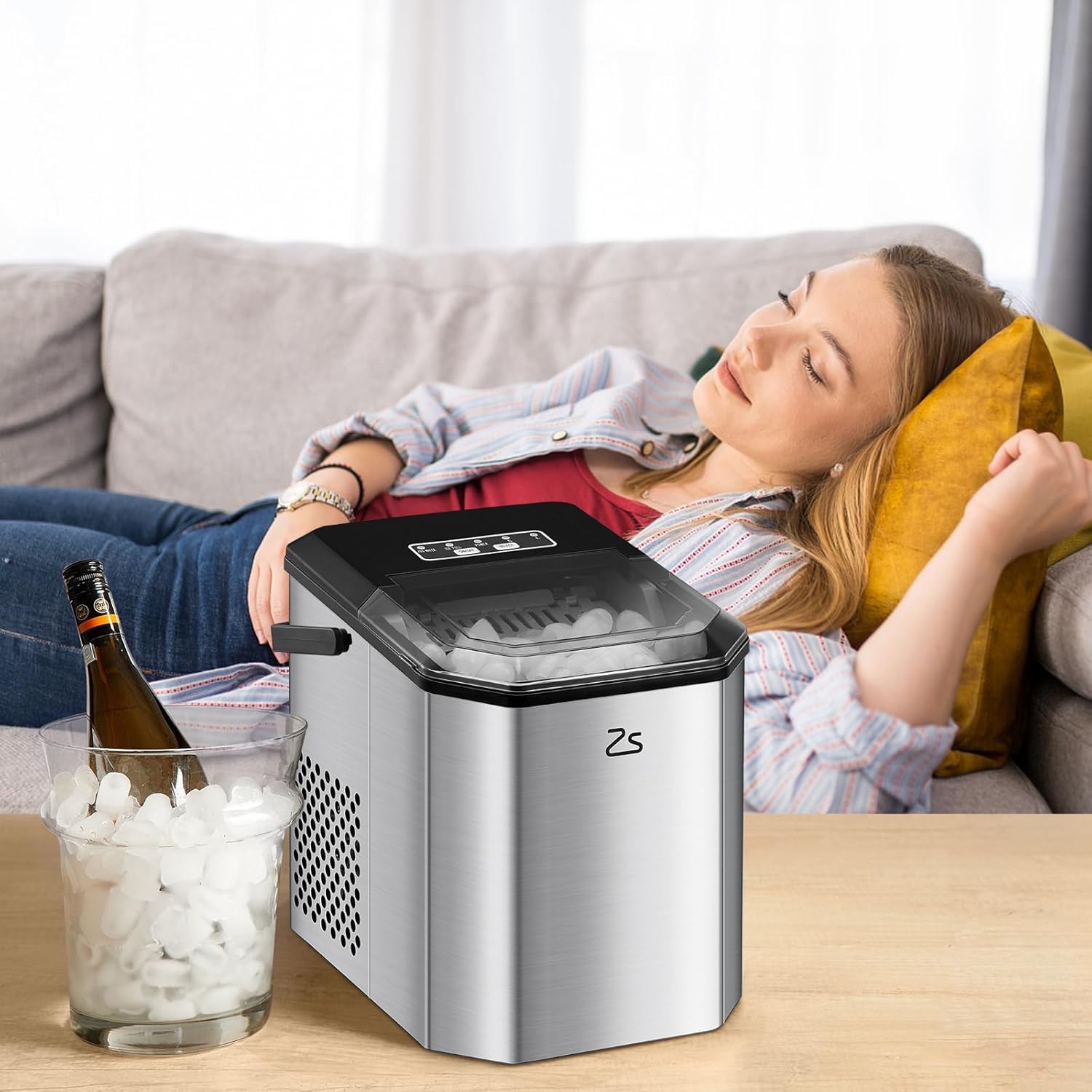 Nugget Ice Maker, Ice Makers Countertop, 26 Lbs/Day Tooth-Friendly Chewable Ice with Ice Scoop and Basket, Self-Cleaning & One-Click Operation