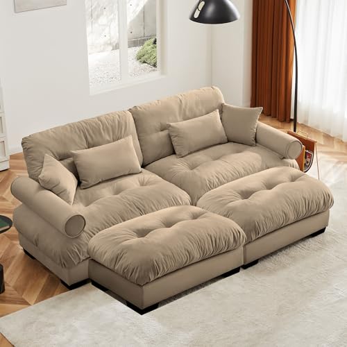 130" Modular Sectional Sofa,Velvet Upholstered Couches for Living Room,3 Seater Green Sofa Couch with Movable Ottoman