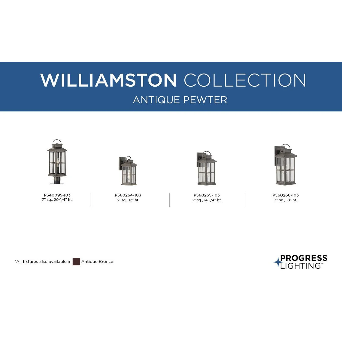 Williamston Collection One-Light Antique Pewter and Clear Glass Transitional Style Large Outdoor Wall Lantern