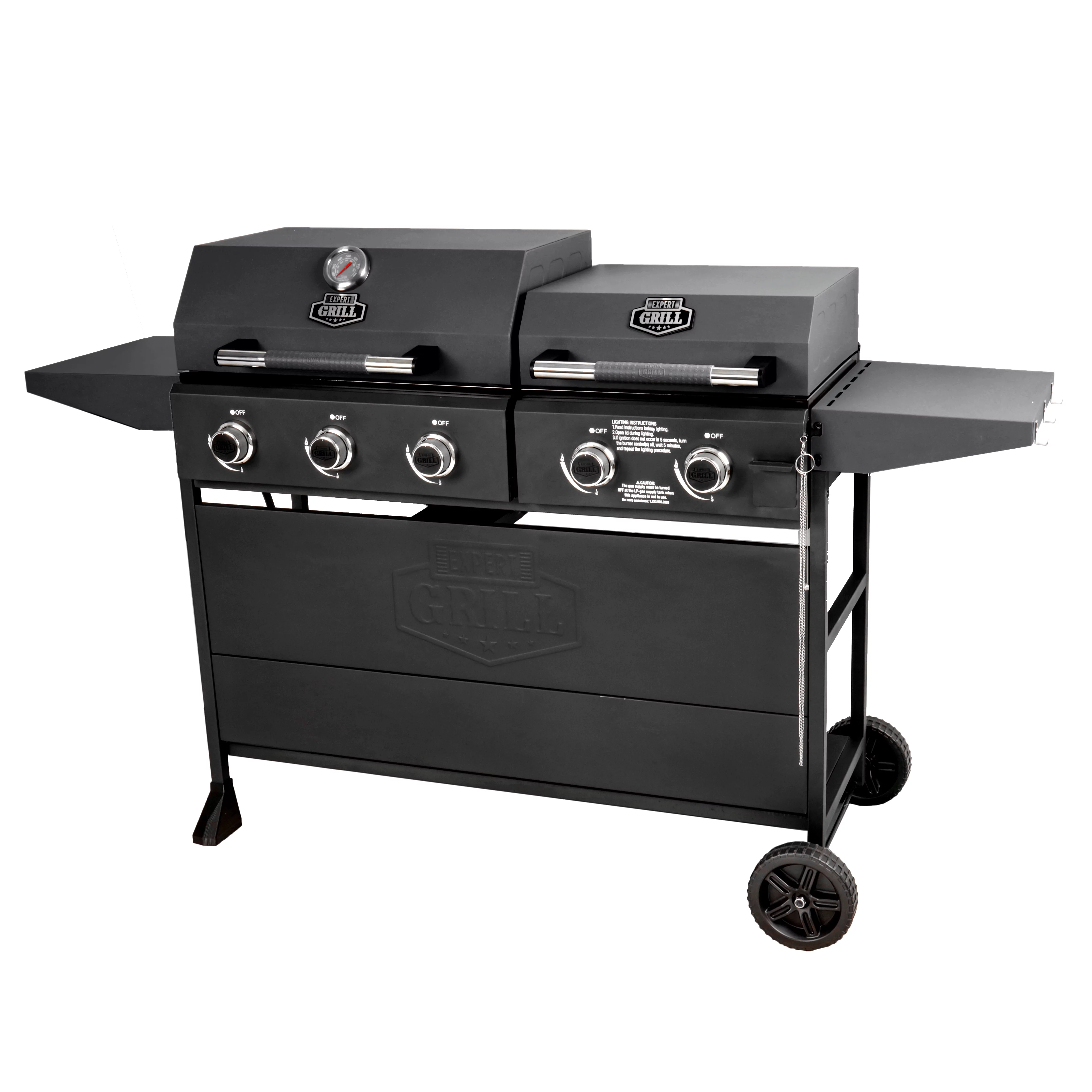 Expert Grill 5 Burner Combination Propane Gas Grill and Propane Griddle Grill, Black - Radiant Selections