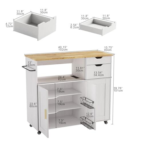 Rolling Mobile Kitchen Island Cart Bar with Drawer and Desktop Drop Leaf Countertop, Island Table Storage with 5 Wheels