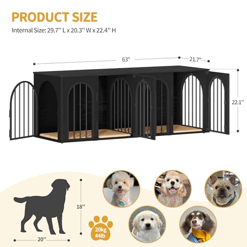 71" Dog Crate Furniture for 2 Dogs, Heavy Duty Indoor Dog Kennel TV Stand, XXL Wooden Dog Cage with Divider for Medium Large Dogs
