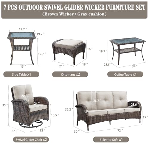 Patio Wicker Chairs Swivel Rocker - Outdoor Swivel Rocking Chairs Set of 2 with Rattan Side Table