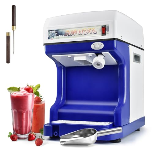 Electric Shaved Ice Machine,Ice Shaver Machine Adjustable Ice Fineness(250W 1400r/min),with Ice Pick & Scoop,265 LBS/H Tabletop Ice Crusher