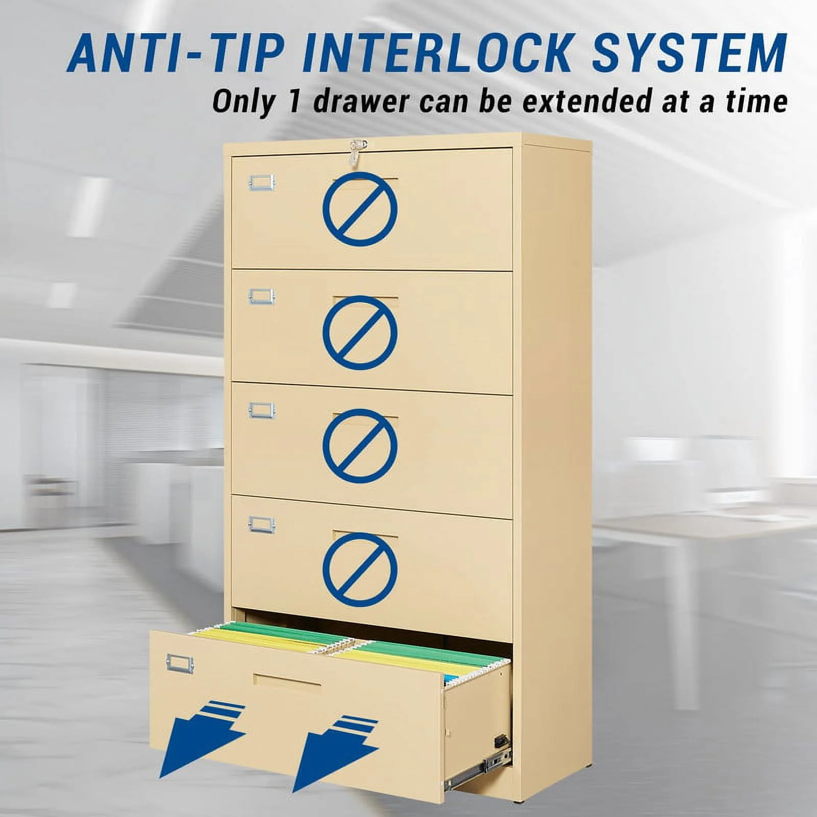 STANI 5 Drawers Lateral File Cabinet with Lock - Metal Steel Filling Cabinets for Home Office