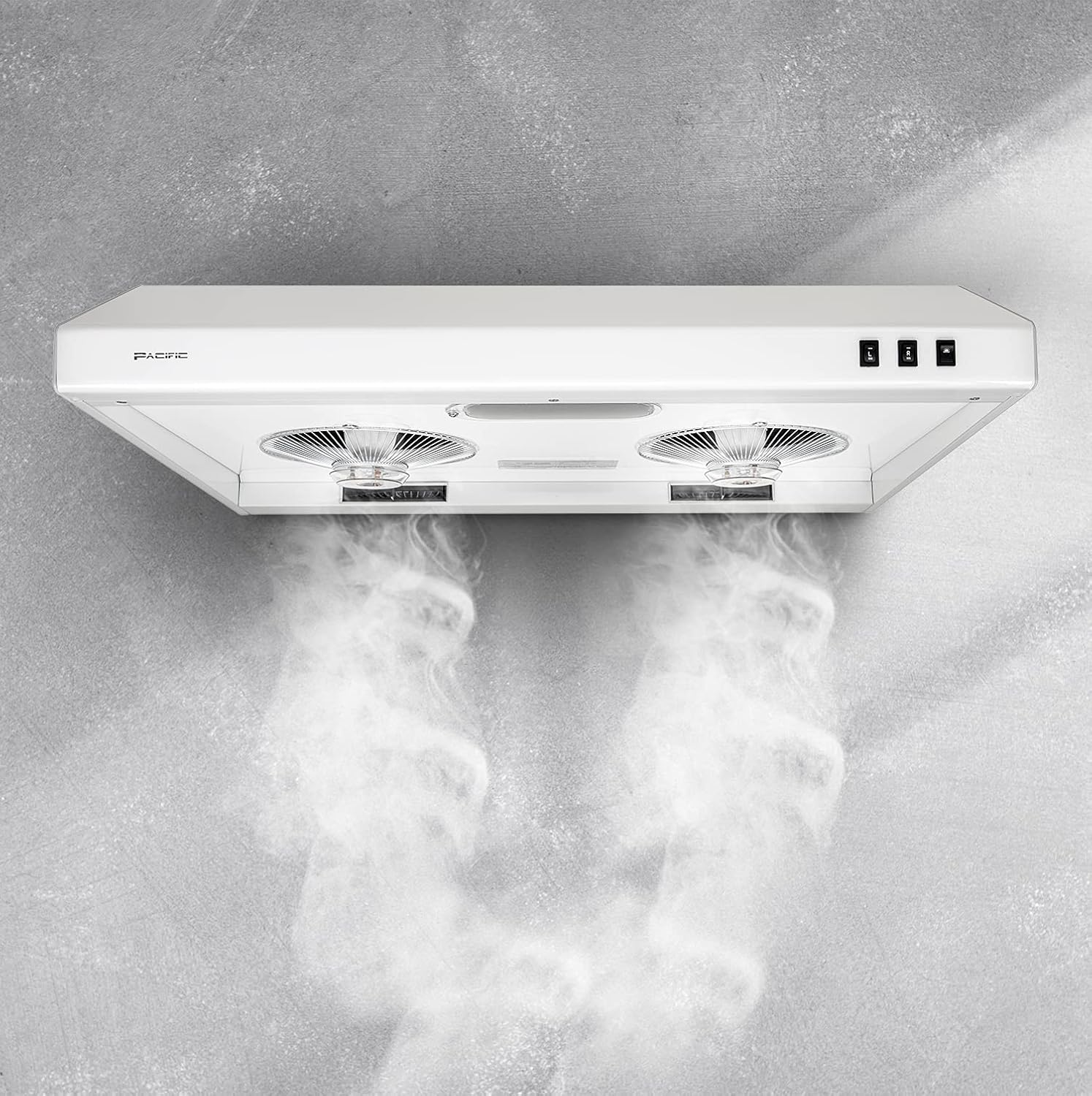 PACIFIC 30'' Economy Under Cabinet Range Hood, White, CFM550, 2-speed settings, rocker switch, Filter-less design