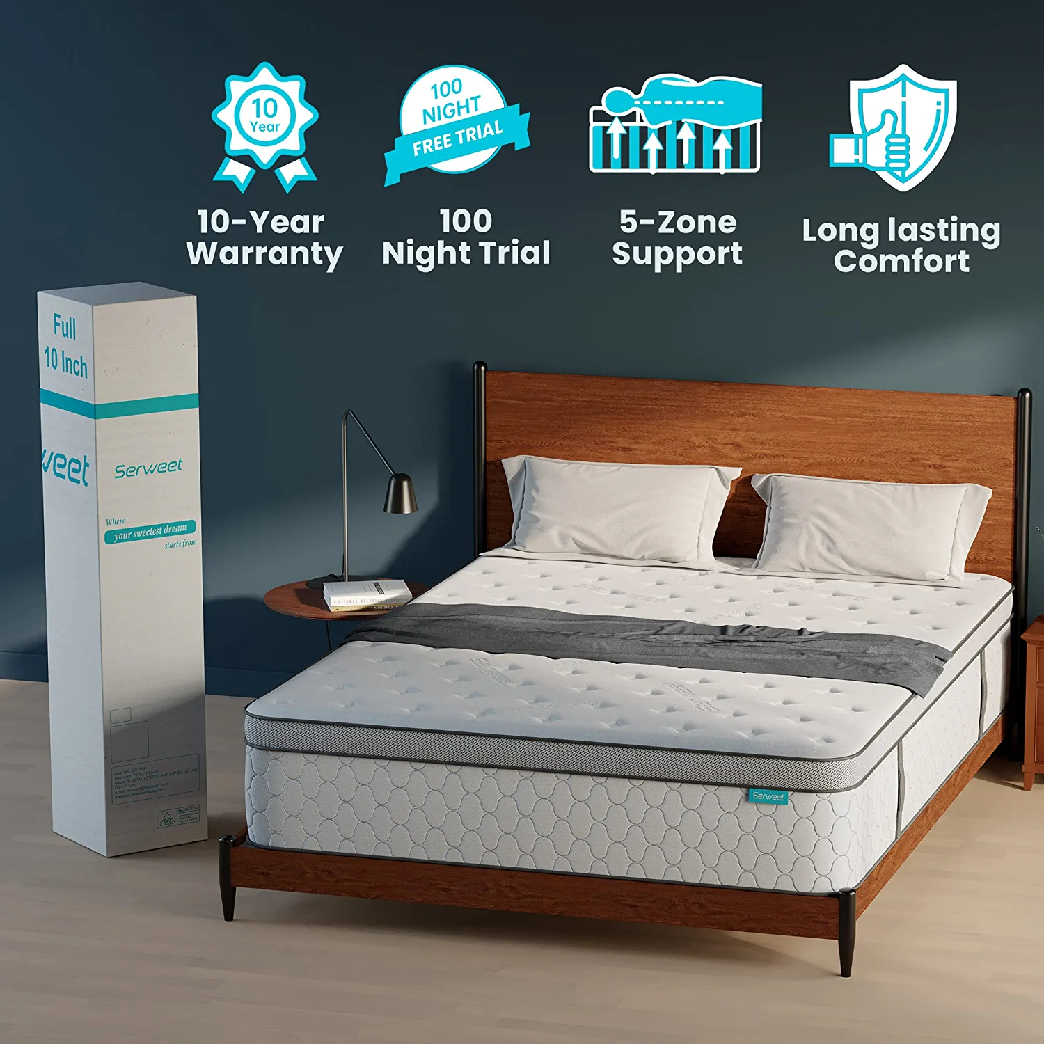 Full Size Mattress, Serweet 8 Inch Gel Memory Foam Hybrid Mattress, Fiberglass Free