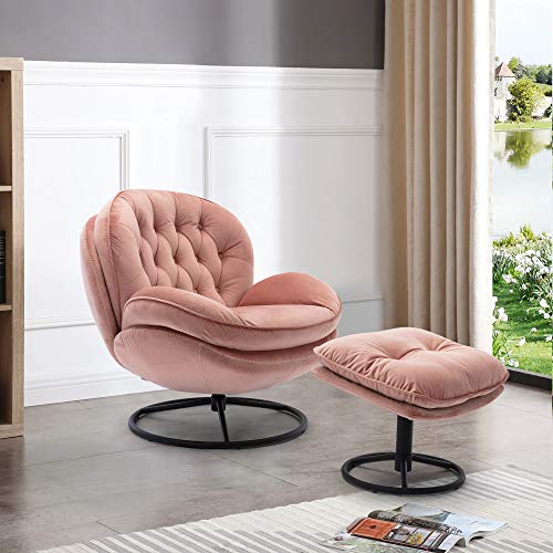 Baysitone Velvet Swivel Accent Chair with Ottoman Set, Modern Lounge Chair with Footrest, Comfy Armchair with 360 Degree Swiveling for Living Room