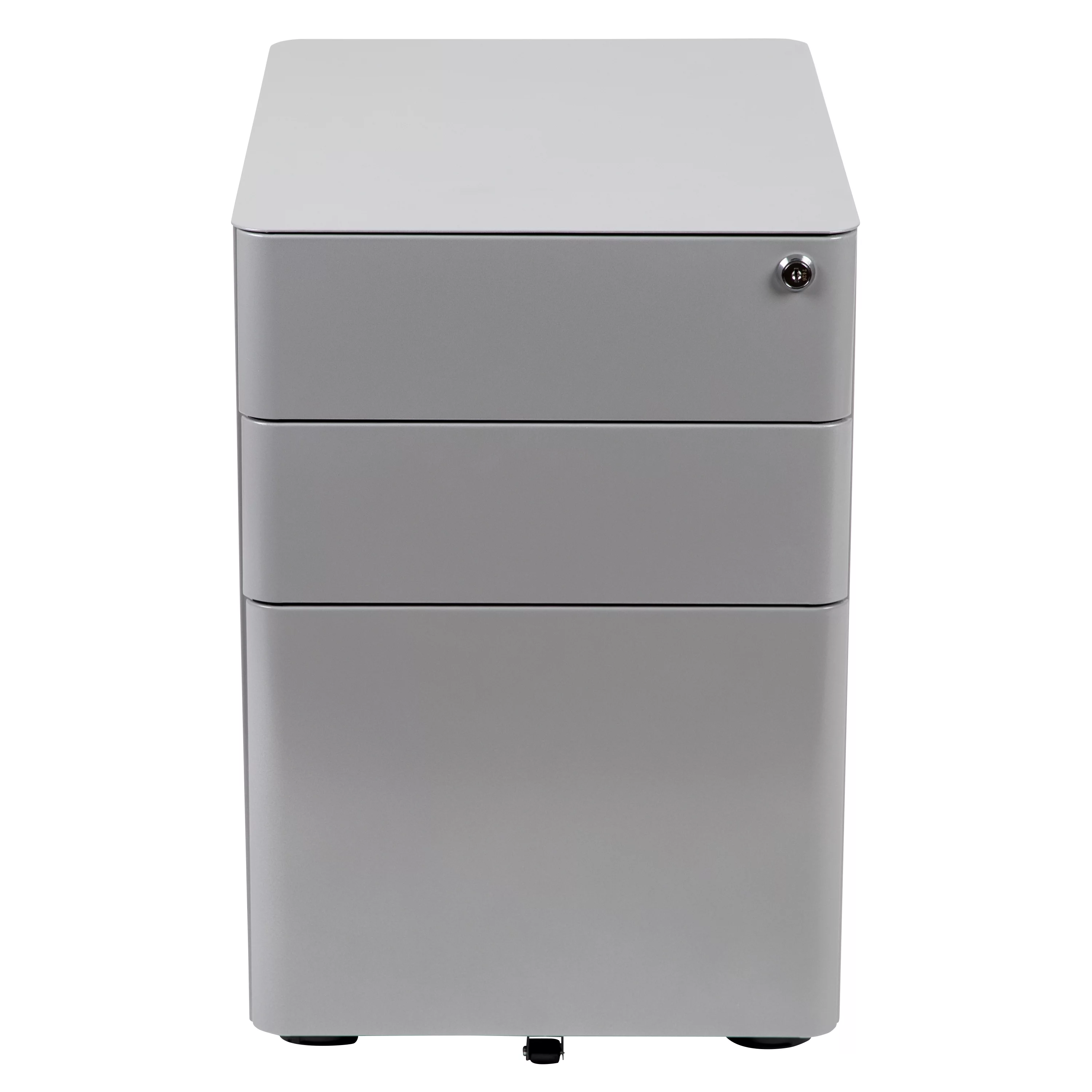 BizChair Modern 3-Drawer Mobile Locking Filing Cabinet with Anti-Tilt Mechanism and Hanging Drawer for Legal & Letter Files, Gray
