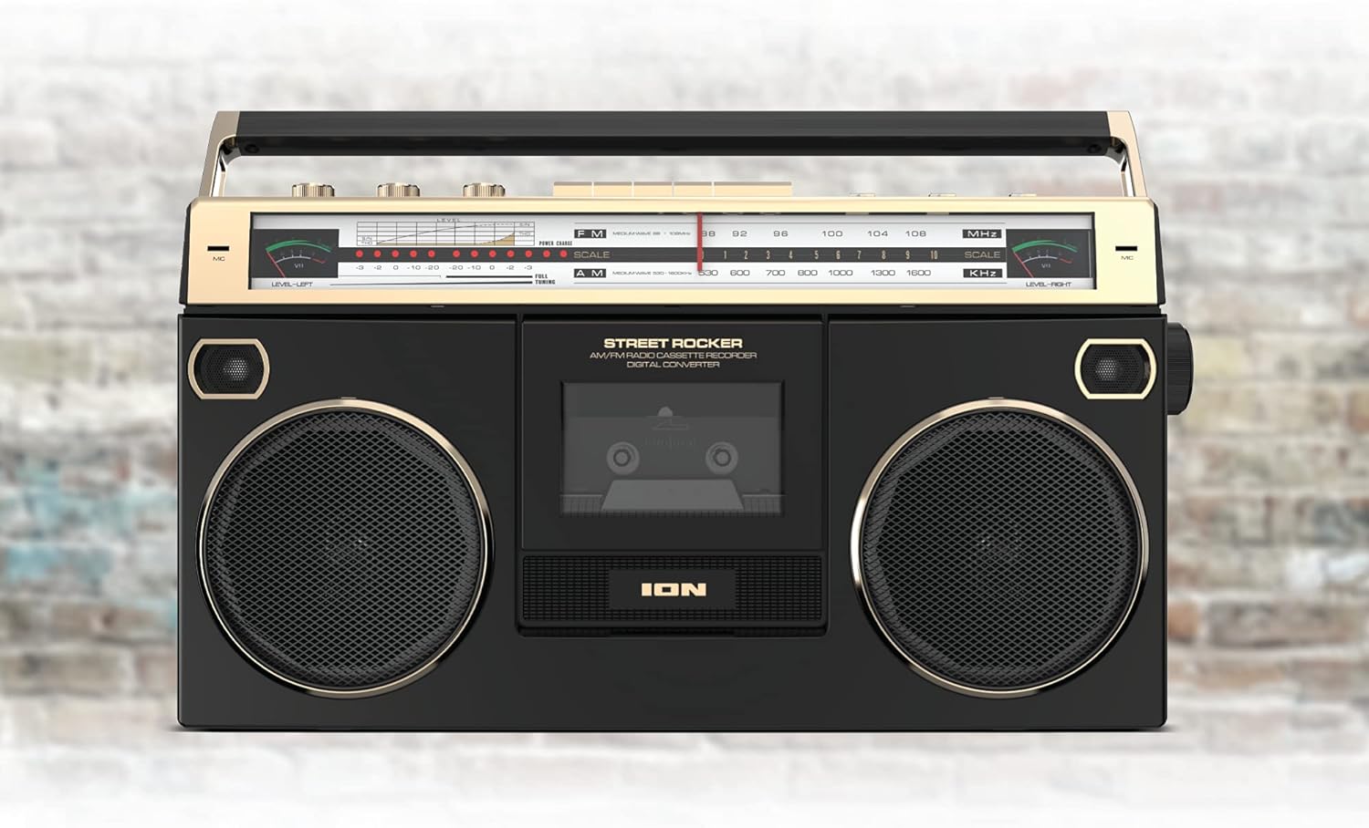 Ion Audio 1980S-Style Portable Bluetooth Boombox AM/FM Radio Cassette Player Recorder, VU Meters, USB Recording