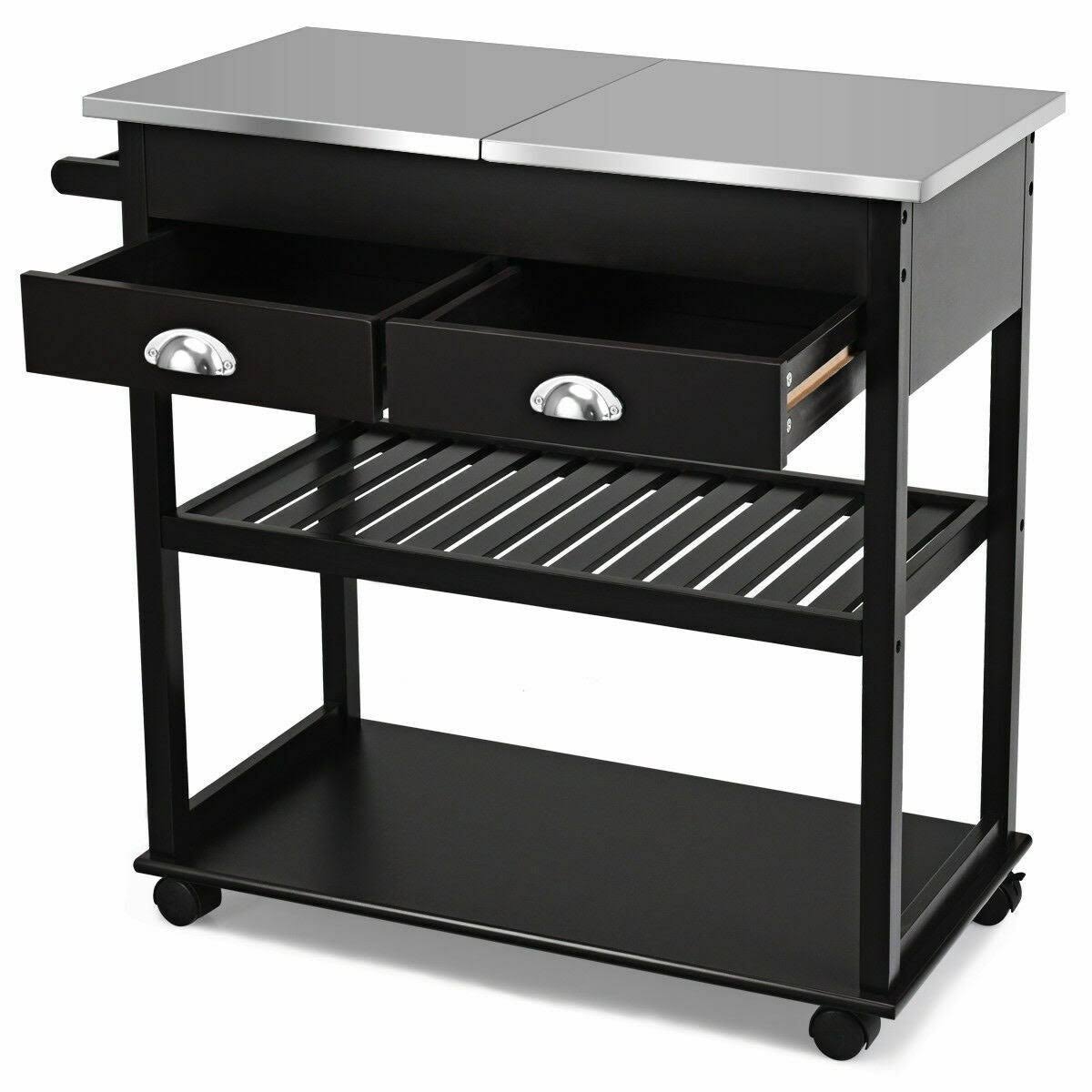 Stainless Steel Mobile Kitchen Trolley Cart with Drawers u0026 Casters - 34.5x22 x 16x22 x 32x22 (L x W x H) - White