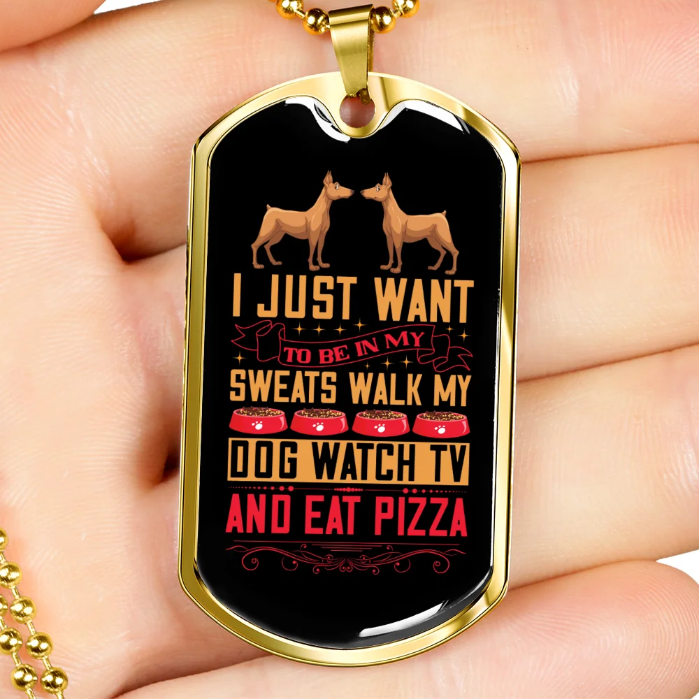 Walk My Dog Necklace Stainless Steel or 18k Gold Dog Tag 24" Chain