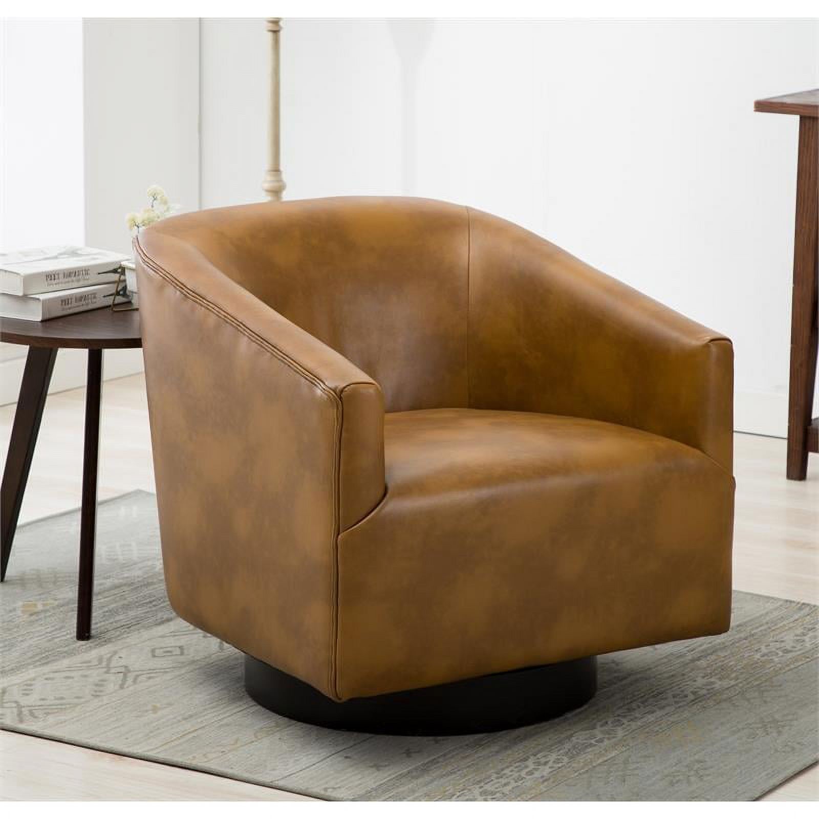 Home Square Wood Base and Faux Leather Swivel Chair in Camel Brown - Set of 2