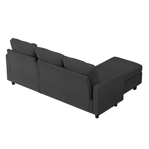 HONBAY Convertible Sectional Sofa, L Shaped Couch with Reversible Chaise for Small Space, Black
